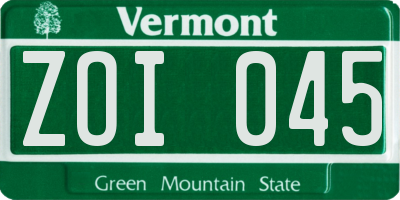 VT license plate ZOI045