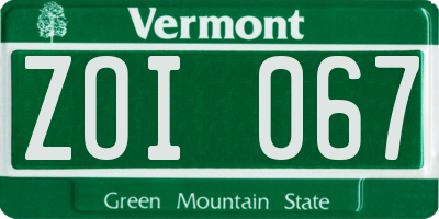 VT license plate ZOI067