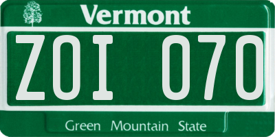 VT license plate ZOI070