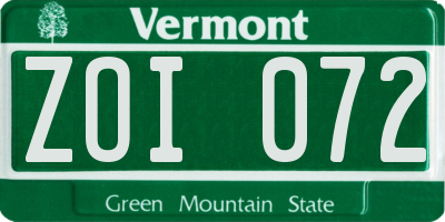 VT license plate ZOI072