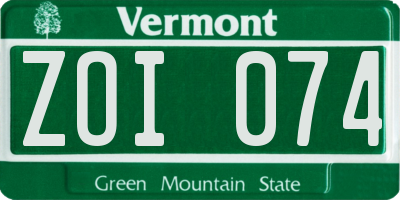 VT license plate ZOI074