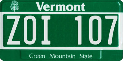 VT license plate ZOI107