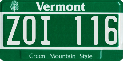 VT license plate ZOI116