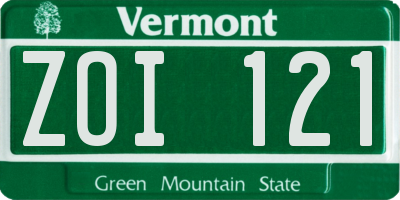 VT license plate ZOI121