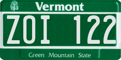 VT license plate ZOI122