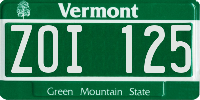 VT license plate ZOI125