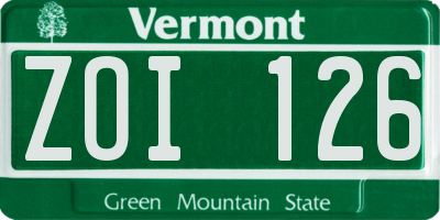 VT license plate ZOI126