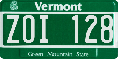 VT license plate ZOI128