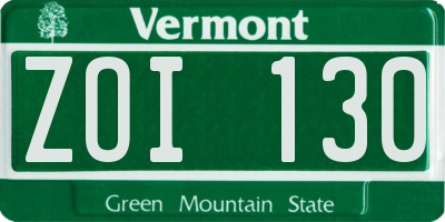 VT license plate ZOI130