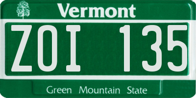 VT license plate ZOI135
