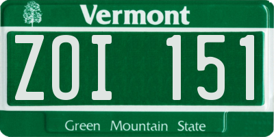 VT license plate ZOI151