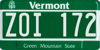VT license plate ZOI172