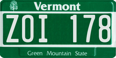 VT license plate ZOI178