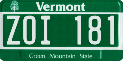 VT license plate ZOI181