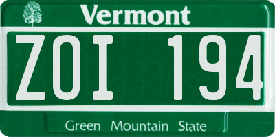 VT license plate ZOI194