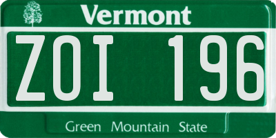 VT license plate ZOI196