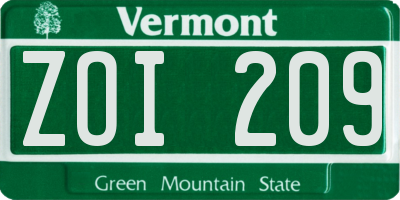 VT license plate ZOI209