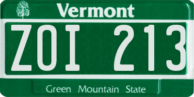 VT license plate ZOI213