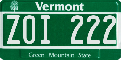 VT license plate ZOI222
