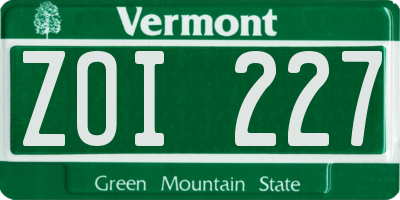 VT license plate ZOI227