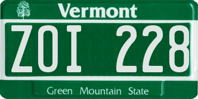 VT license plate ZOI228