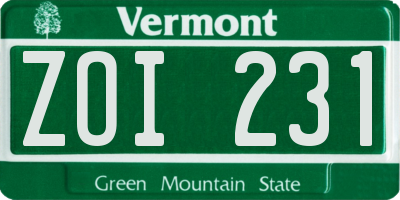 VT license plate ZOI231