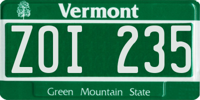 VT license plate ZOI235
