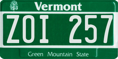 VT license plate ZOI257