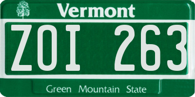 VT license plate ZOI263