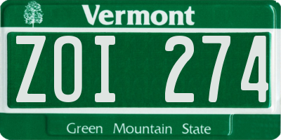 VT license plate ZOI274