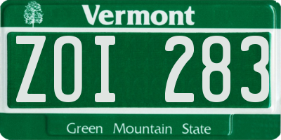 VT license plate ZOI283