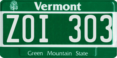 VT license plate ZOI303