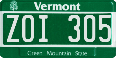 VT license plate ZOI305