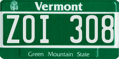 VT license plate ZOI308