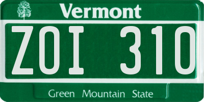 VT license plate ZOI310