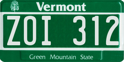 VT license plate ZOI312