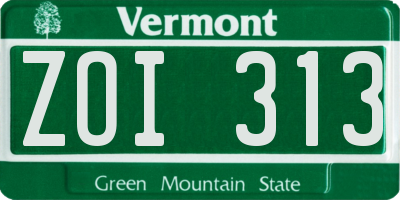 VT license plate ZOI313