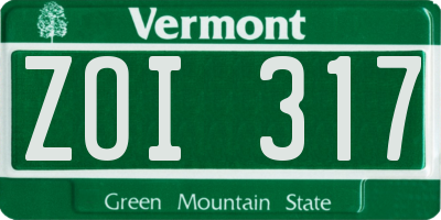 VT license plate ZOI317