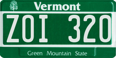 VT license plate ZOI320