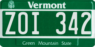 VT license plate ZOI342