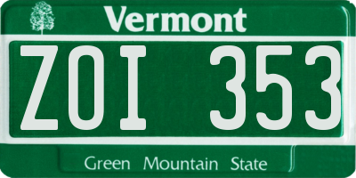 VT license plate ZOI353