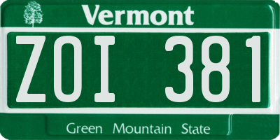 VT license plate ZOI381