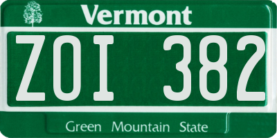 VT license plate ZOI382
