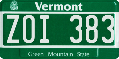VT license plate ZOI383