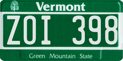 VT license plate ZOI398