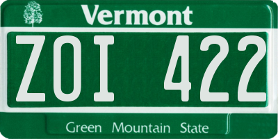VT license plate ZOI422