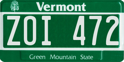 VT license plate ZOI472