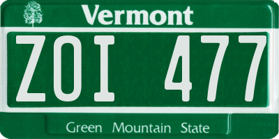 VT license plate ZOI477