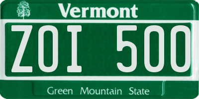 VT license plate ZOI500