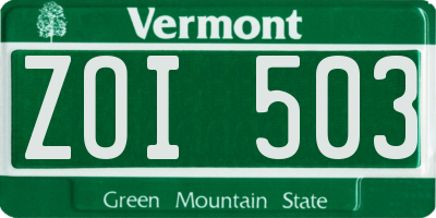 VT license plate ZOI503